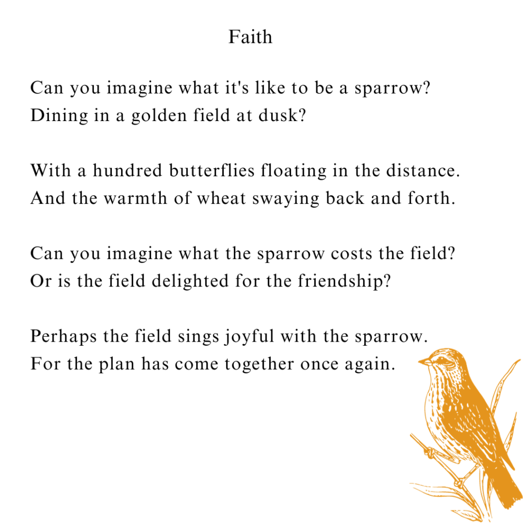 poem about faith with golden sparrow bird