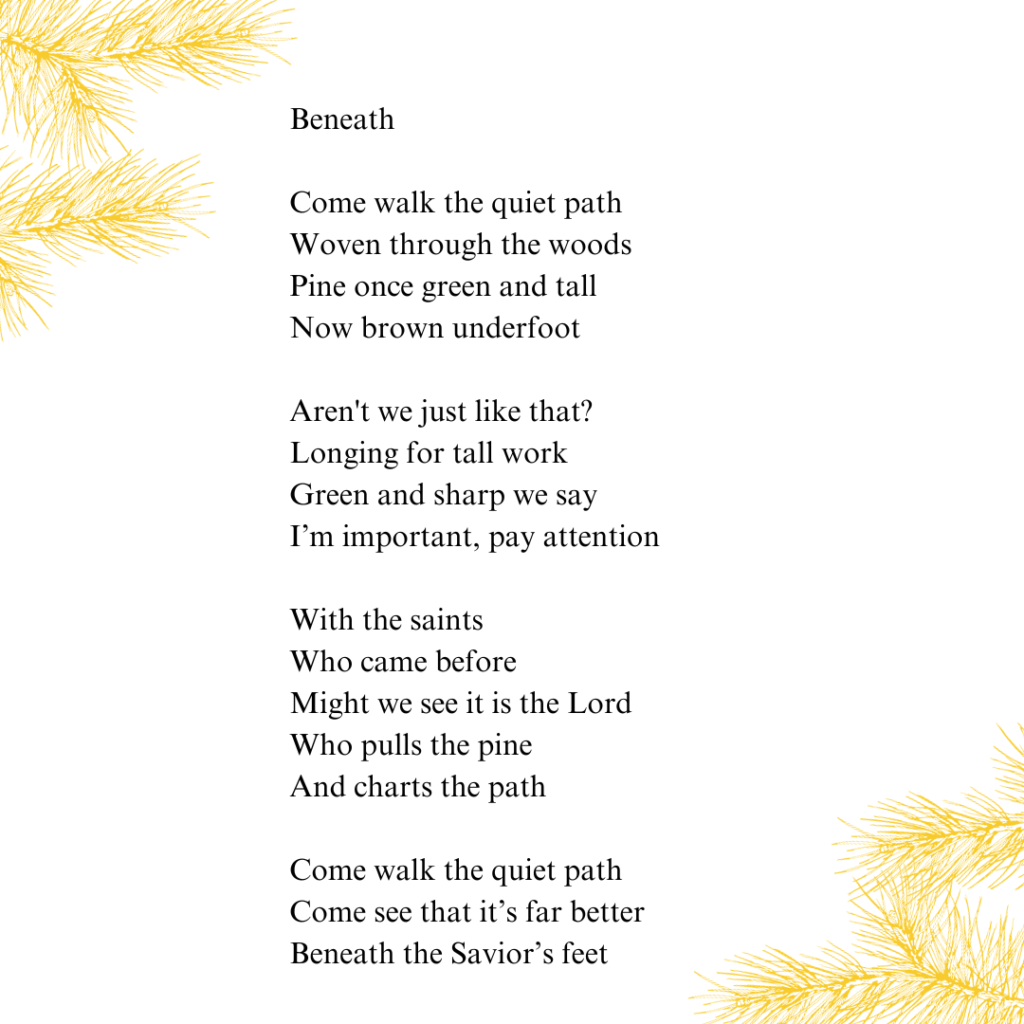 Poem about Purpose with pine needles